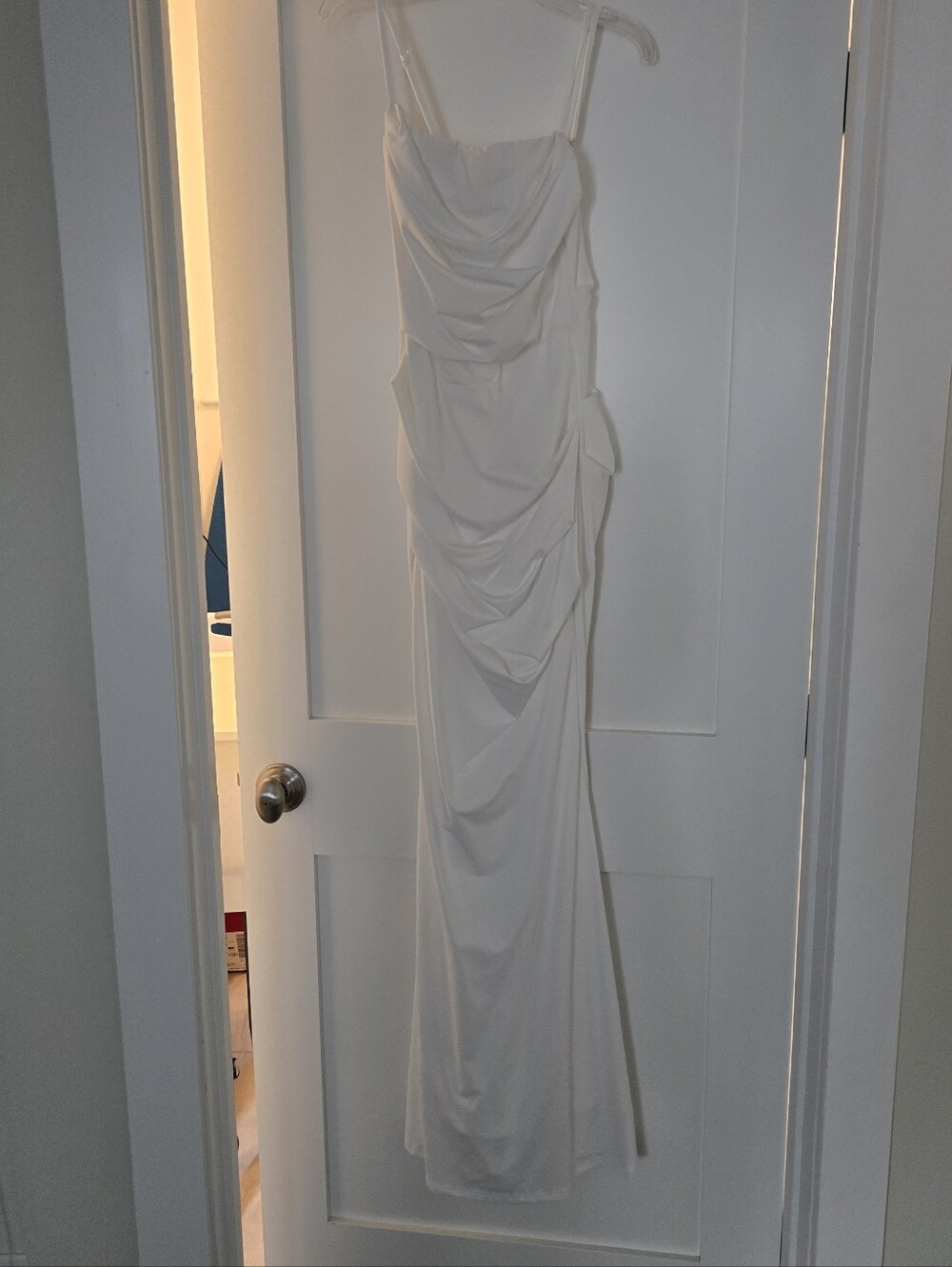 Worn Once Satin White Draped Spaghetti-Strap Maxi Dress